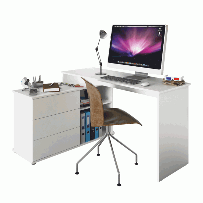 Univerzální rohový PC stůl, bílá, TERINO