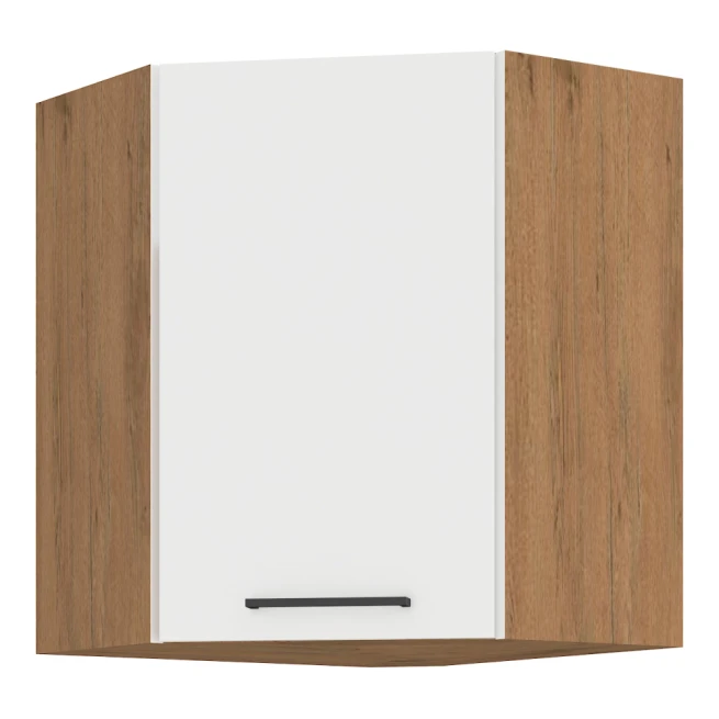 Horní rohová skříňka, bílý extra vysoký lesk / dub lancelot HG, VEGA 58x58 GN-72 1F