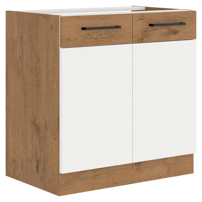 Dřezová skříňka, bílý extra vysoký lesk HG / dub lancelot, VEGA 80 ZL 2F BB