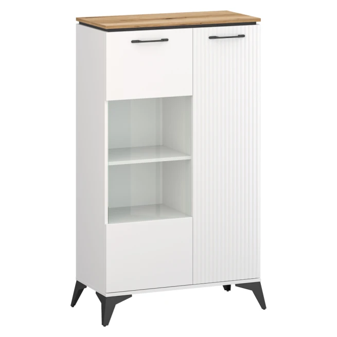 Nízká vitrína, bílá/dub evoke, VELIS 1D1W