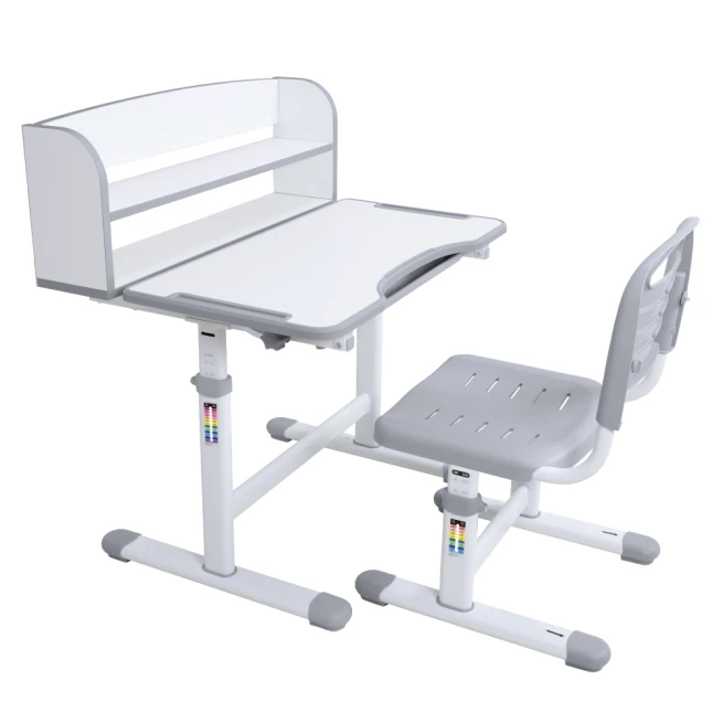 Rostoucí psací stůl a židle, šedá/bílá, set ZION