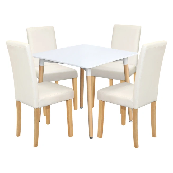 Jídelní stůl ONE 80x80 bílý + 4 židle PRIMA bílá/světlé nohy