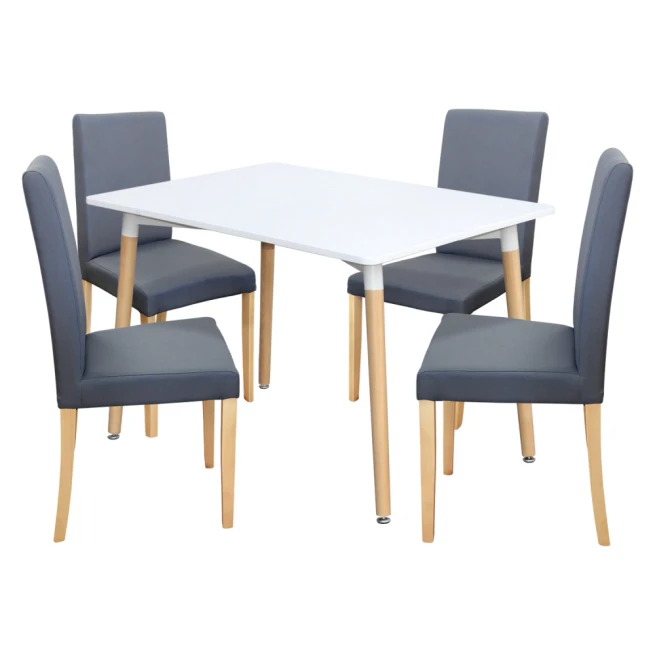 Jídelní stůl ONE 120x80 bílý + 4 židle PRIMA šedá/světlé nohy