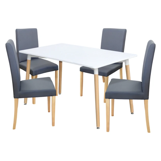 Jídelní stůl ONE 140x90 bílý + 4 židle PRIMA šedá/světlé nohy