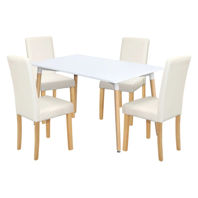 Jídelní stůl ONE 140x90 bílý + 4 židle PRIMA bílá/světlé nohy