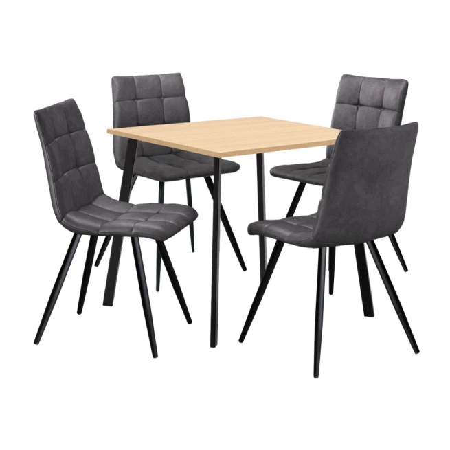 Jídelní stůl 80x80 BERGEN dub + 4 židle BERGEN šedé mikrovlákno
