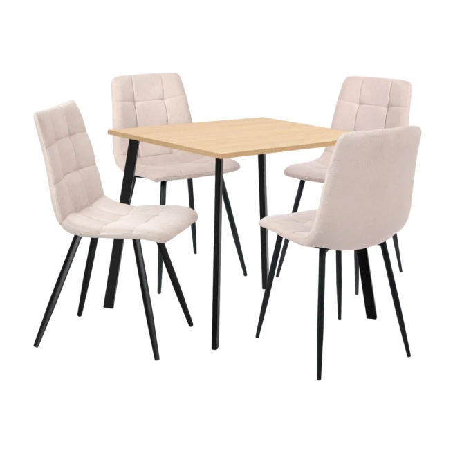 Jídelní stůl 80x80 BERGEN dub + 4 židle BERGEN béžová