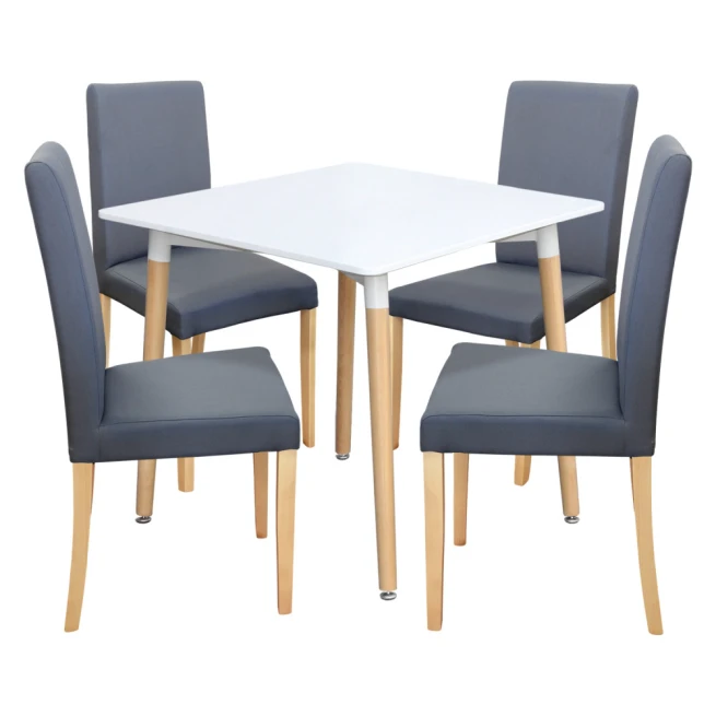 Jídelní stůl ONE 80x80 bílý + 4 židle PRIMA šedá/světlé nohy