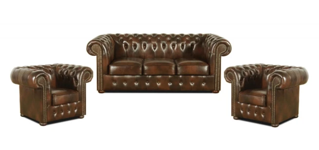 Sedací souprava Chesterfield Classic 3+1+1 kůže hnědá