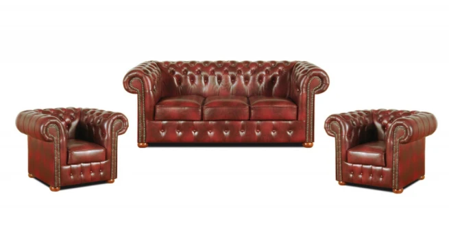 Sedací souprava Chesterfield Classic 3+1+1 kůže bordó