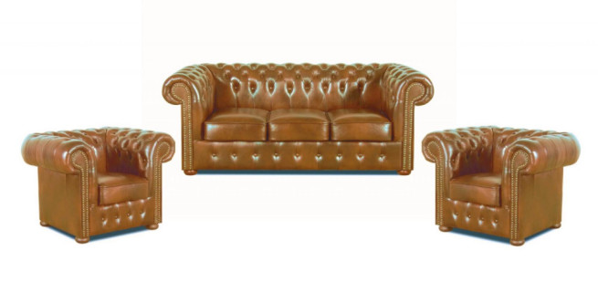 Sedací souprava Chesterfield Classic 3+1+1 kůže koňak