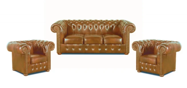 Sedací souprava Chesterfield Classic 3+1+1 kůže koňak