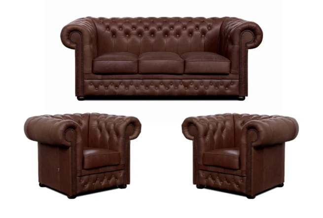 Sedací souprava Chesterfield Lord 3+1+1 kůže hnědá