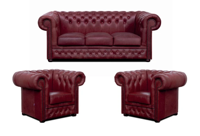 Sedací souprava Chesterfield Lord 3+1+1 kůže bordó