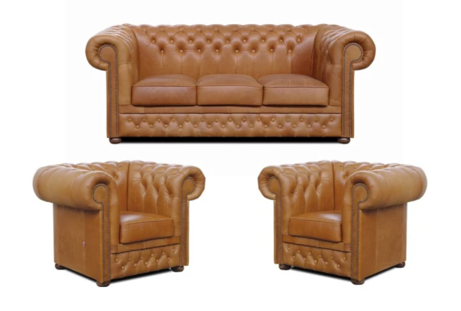 Sedací souprava Chesterfield Lord 3+1+1 kůže koňak
