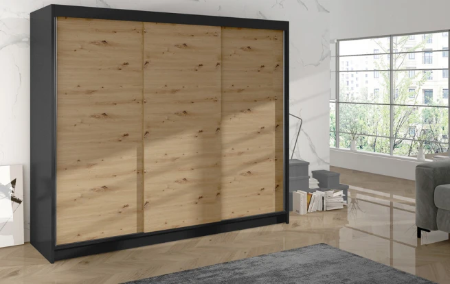 Skříň Debora II 200 - černá/dub artisan