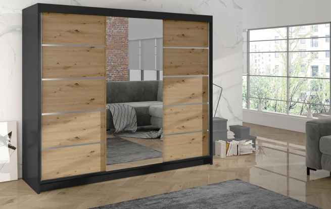 Skříň Debora VI 200 - černá/dub artisan