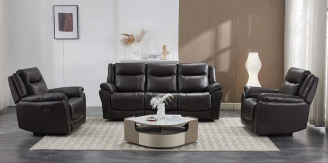 Luxusní kožená sedací souprava Komfort 3+1+1 s elektrickým polohováním v hnědé kůži