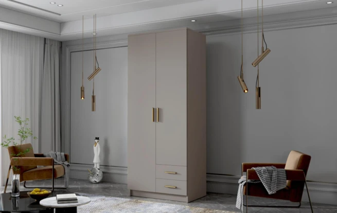 Skříň Arya I 80 - kašmír/zlaté úchytky