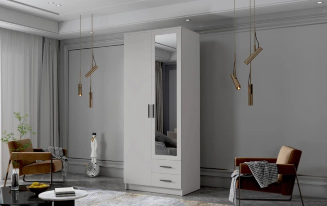 Skříň Arya II 80 - bílá/černé úchytky