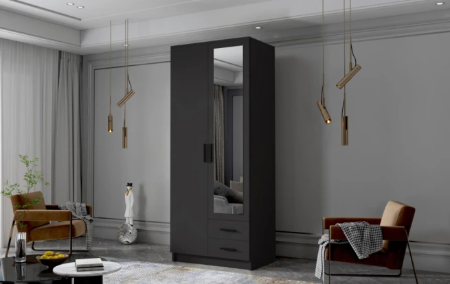 Skříň Arya II 80 - černá/černé úchytky