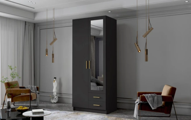 Skříň Arya II 80 - černá/zlaté úchytky