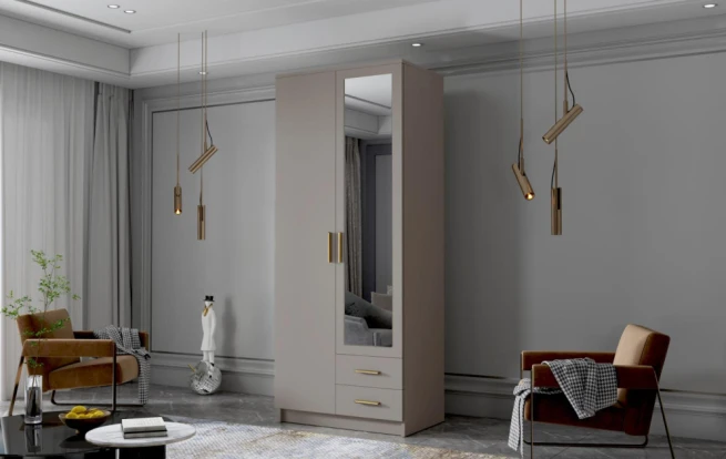 Skříň Arya II 80 - kašmír/zlaté úchytky