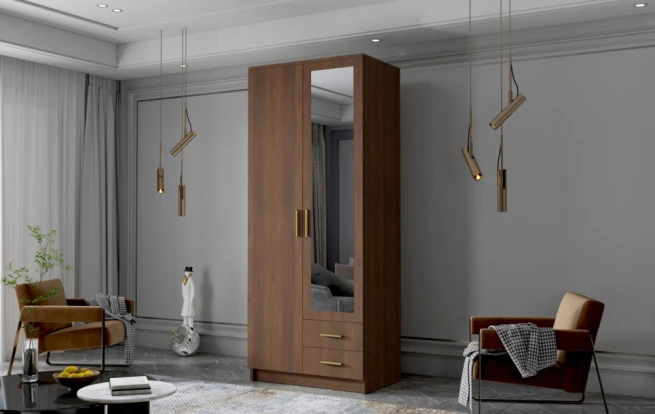 Skříň Arya II 80 - ořech/zlaté úchytky