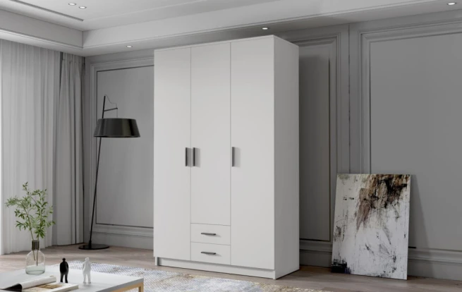 Skříň Arya I 120 - bílá/černé úchytky