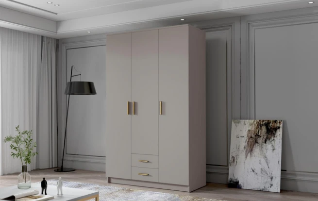 Skříň Arya I 120 - kašmír/zlaté úchytky