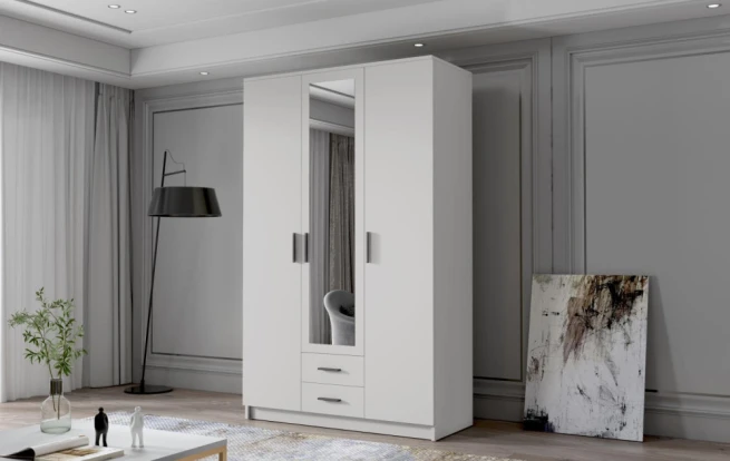 Skříň Arya II 120 - bílá/černé úchytky