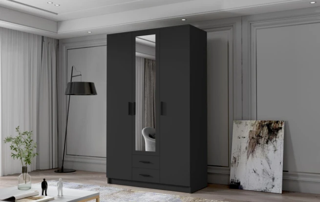 Skříň Arya II 120 - černá/černé úchytky