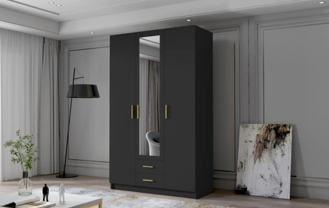 Skříň Arya II 120 - černá/černé úchytky