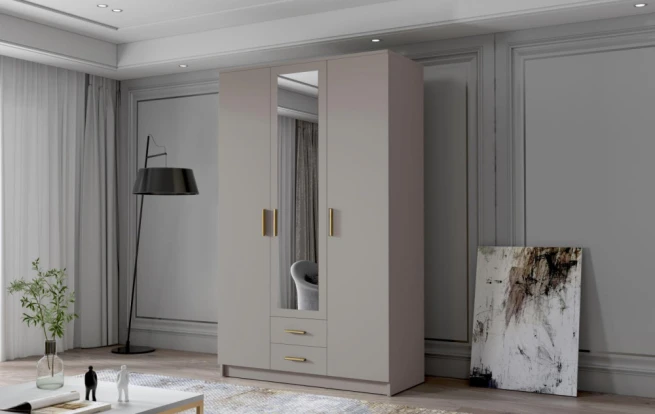 Skříň Arya II 120 - kašmír/zlaté úchytky