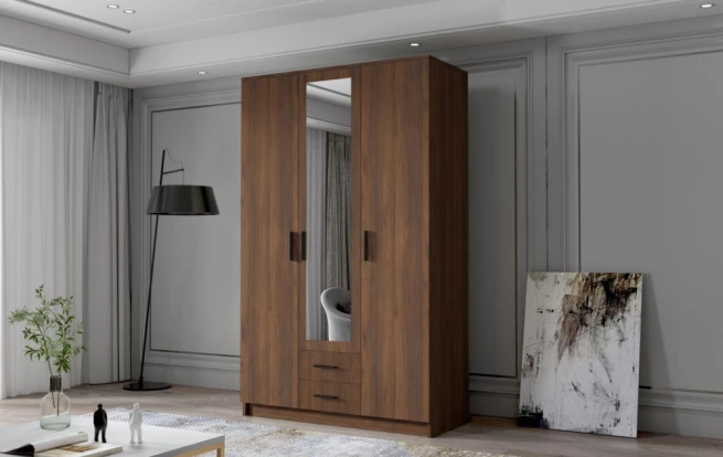 Skříň Arya II 120 - ořech/černé úchytky