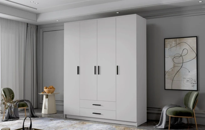 Skříň Arya I 160 - bílá/černé úchytky