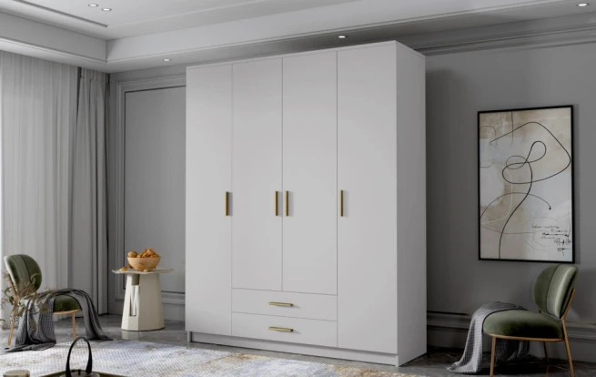 Skříň Arya I 160 - bílá/zlaté úchytky