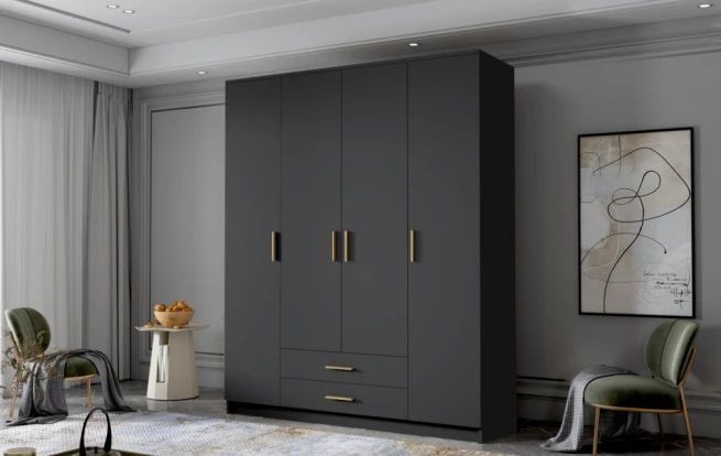 Skříň Arya I 160 - černá/zlaté úchytky