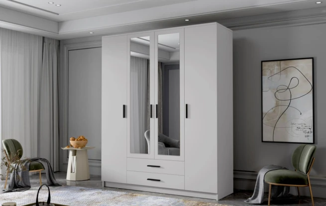 Skříň Arya II 160 - bílá/černé úchytky