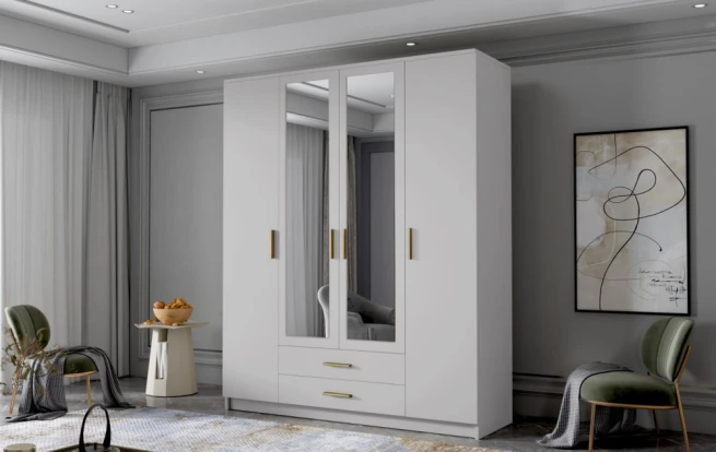 Skříň Arya II 160 - bílá/zlaté úchytky