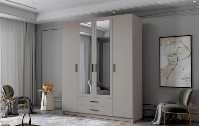 Skříň Arya II 160 - kašmír/černé úchytky