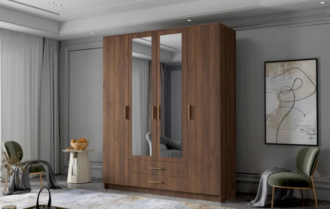 Skříň Arya II 160 - ořech/zlaté úchytky