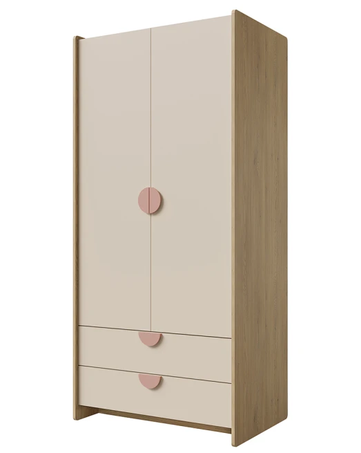 Skříň Leya R2 dub cremona/macadamia/pudrová růžová
