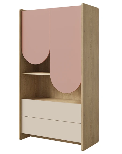 Knihovna Leya R6 dub cremona/macadamia/pudrová růžová