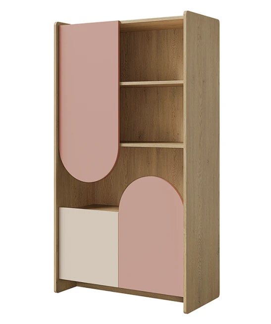Knihovna Leya R7 dub cremona/macadamia/pudrová růžová