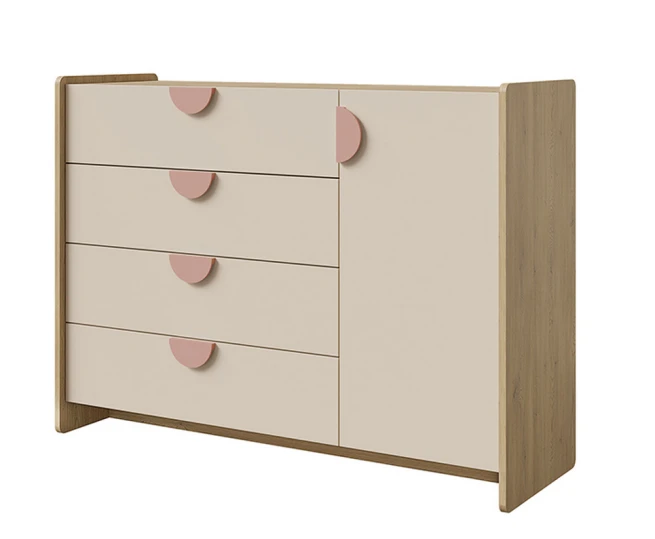 Komoda Leya R9 dub cremona/macadamia/pudrová růžová