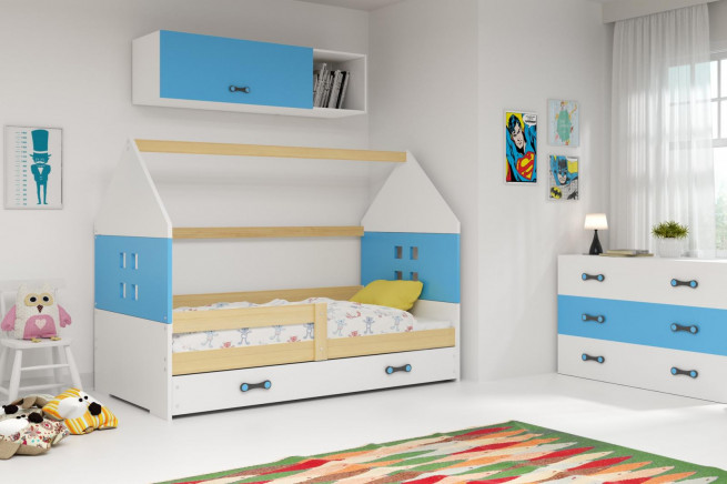Dětská postel Dominik  80x160 borovice/modrá/bílá
