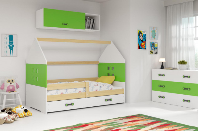 Dětská postel Dominik  80x160 borovice/zelená/bílá