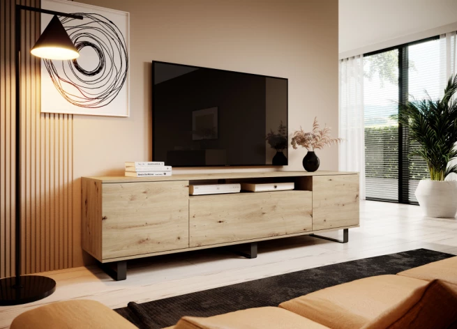 TV skříňka Log 180 dub artisan - kovové nohy