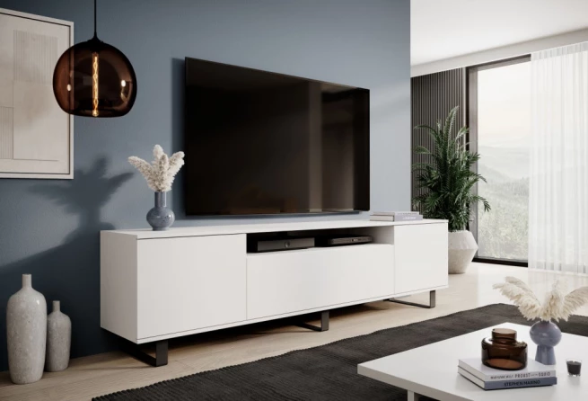 TV skříňka Log 200 bílá - kovové nohy